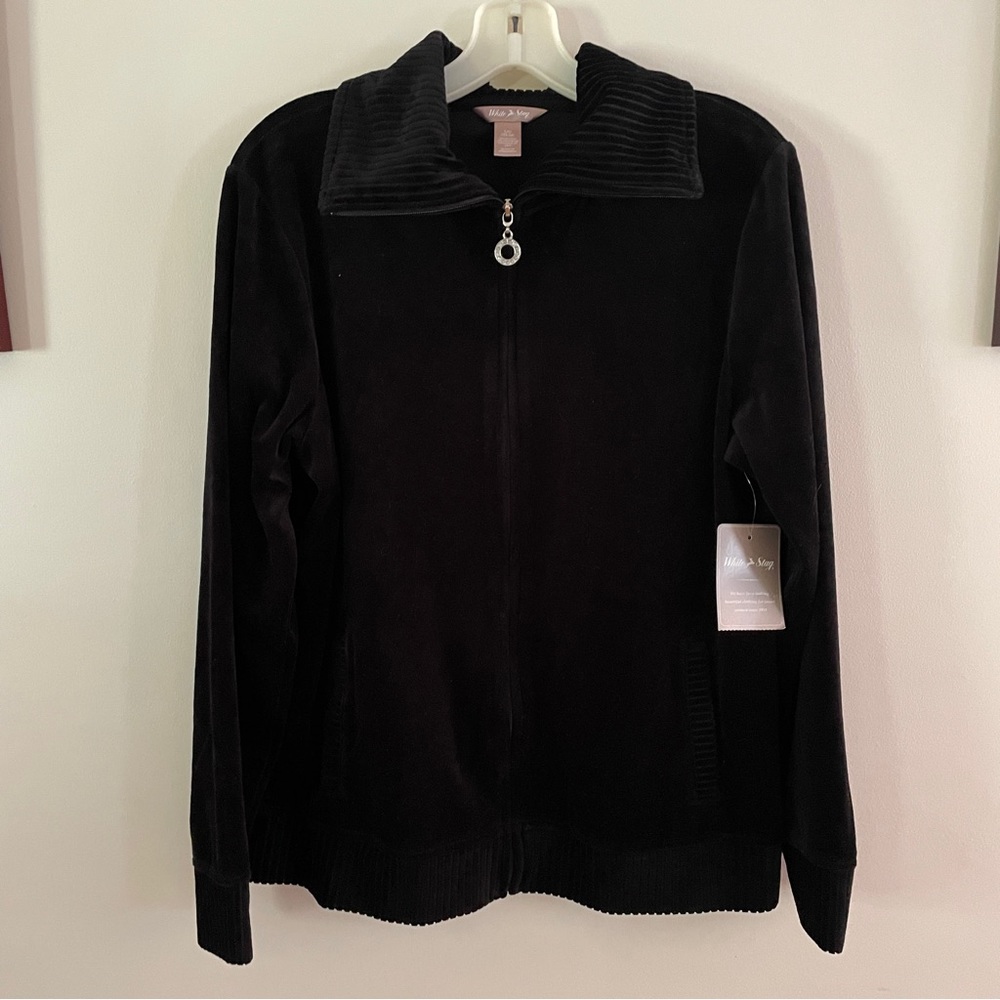 White Stag Sz L Velour Track Jacket Zip Up Black New with Tags